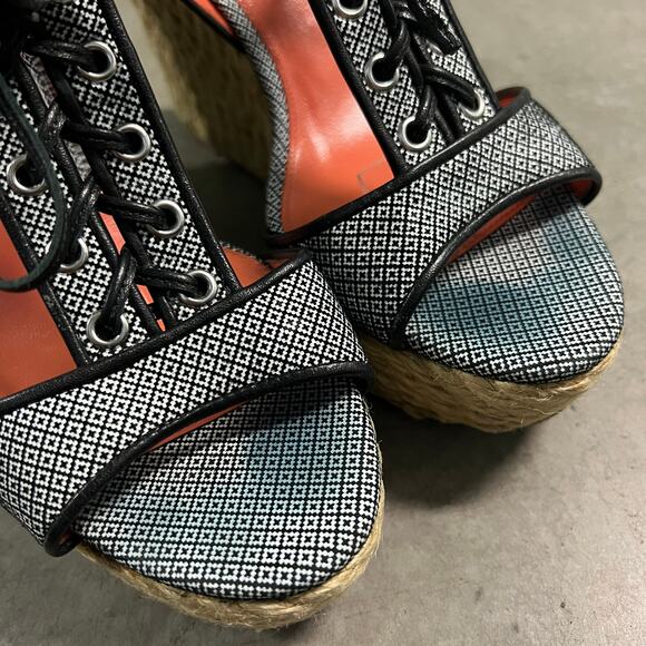 Via Spiga (9) Kassiana Black Leather Espadrille Platform Wedge Heel Sandal Shoes - Picture 8 of 10